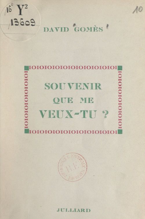 Couverture ebook de Souvenir, que me veux-tu ?, de David Gomes