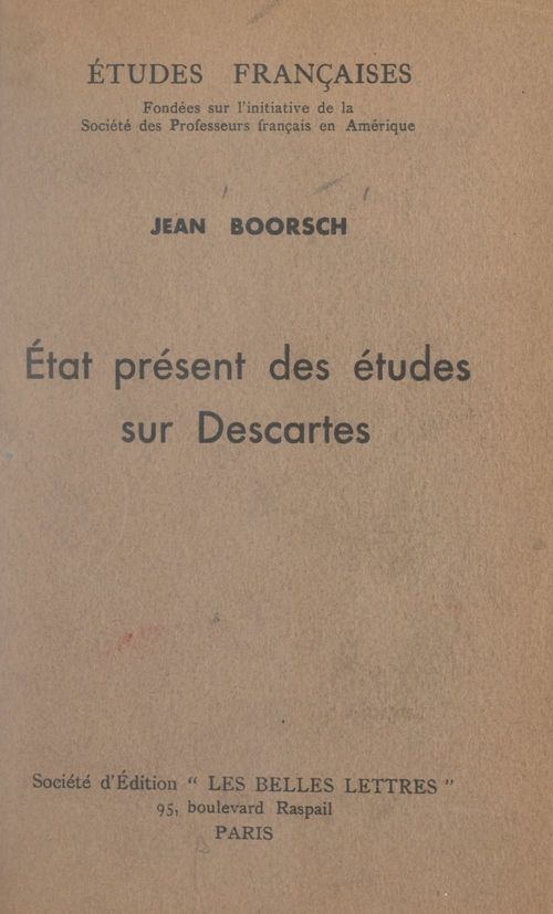 Couverture ebook de État présent des études sur Descartes, de Jean Boorsch