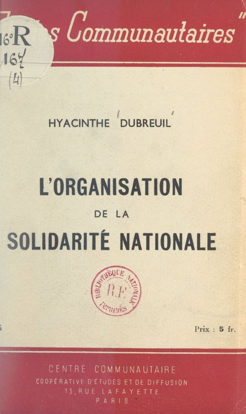 ebook cover of L'organisation de la solidarité nationale, by Hyacinthe Dubreuil