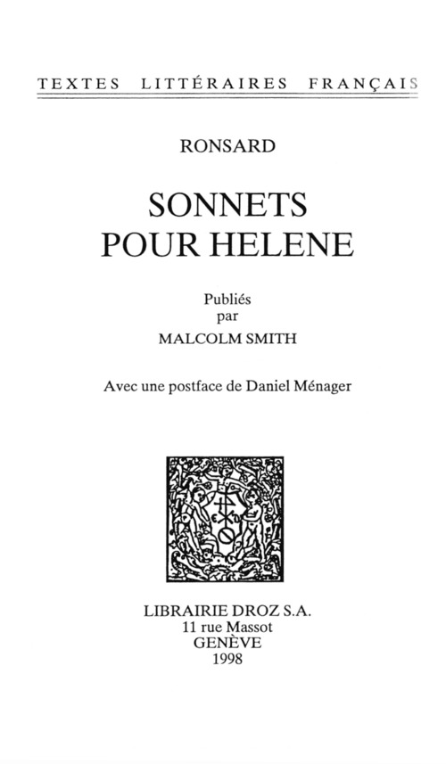 Couverture ebook de Sonnets pour Hélène, de Pierre de Ronsard