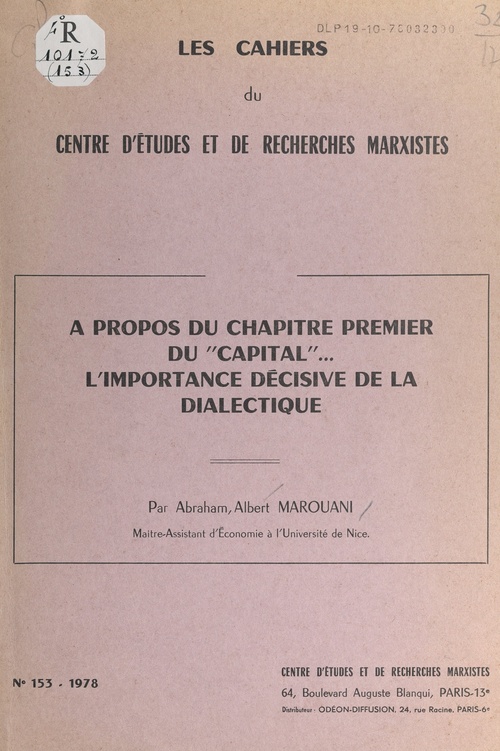 ebook cover of À propos du chapitre premier du "Capital" : l'importance décisive de la dialectique, by Abraham Albert Marouani