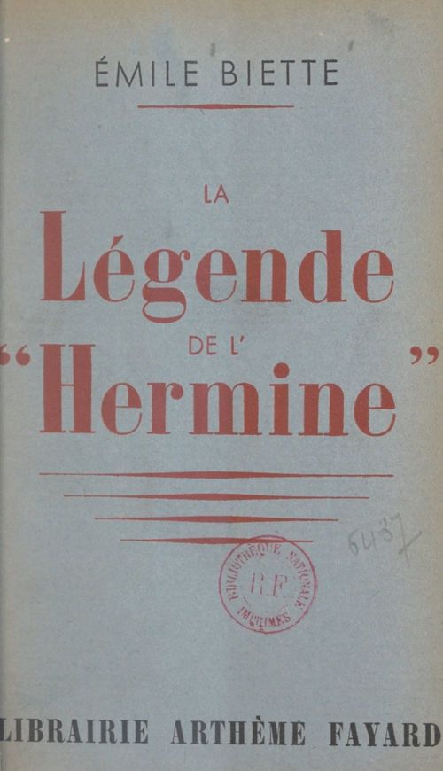 Couverture ebook de La légende de l'Hermine, de Emile Biette