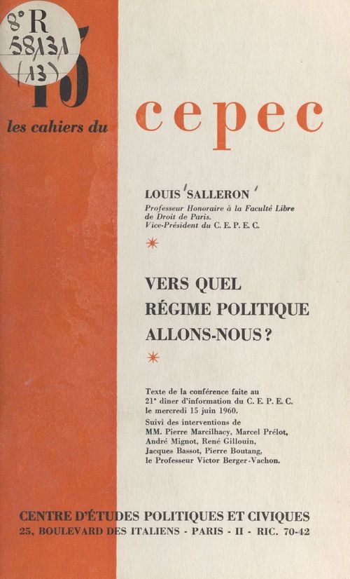 ebook cover of Vers quel régime politique allons-nous ?, by Louis Salleron