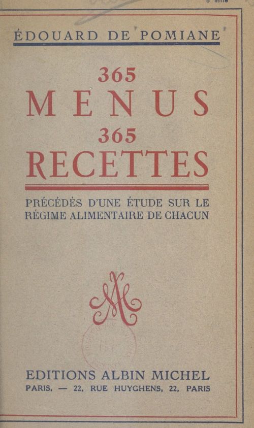 Couverture ebook de 365 menus, 365 recettes, de Edouard De Pomiane