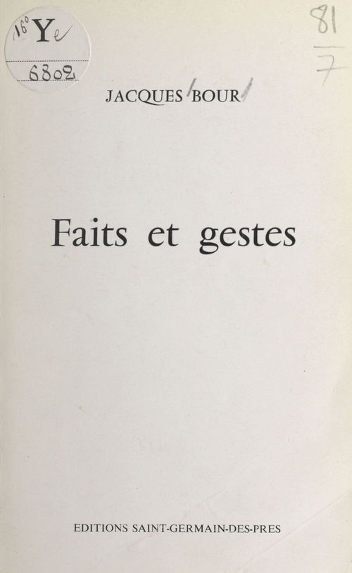 ebook cover of Faits et gestes, by Jacques Bour