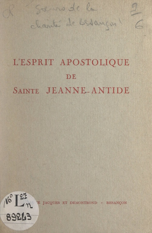 ebook cover of L'esprit apostolique de Sainte Jeanne-Antide, by Soeurs De La Charite De Besancon