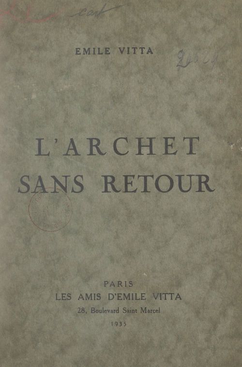 Couverture ebook de L'archet sans retour, de Emile Vitta