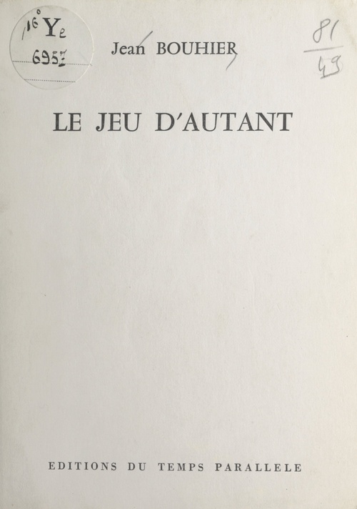 Couverture ebook de Le jeu d'autant, de Jean Bouhier