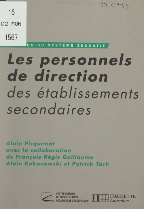 Couverture ebook de Les personnels de direction des établissements secondaires, de Alain Picquenot