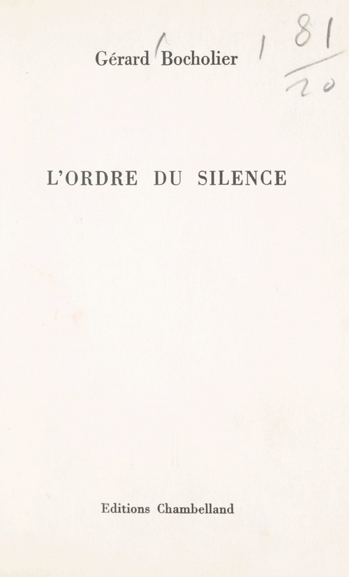Couverture ebook de L'ordre du silence, de Gérard Bocholier