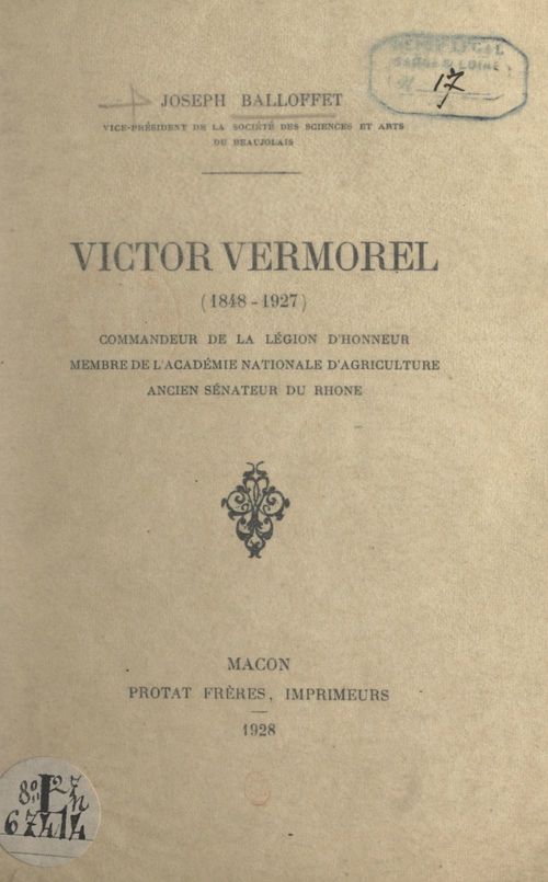 ebook cover of Victor Vermorel (1848-1927), by Joseph Balloffet