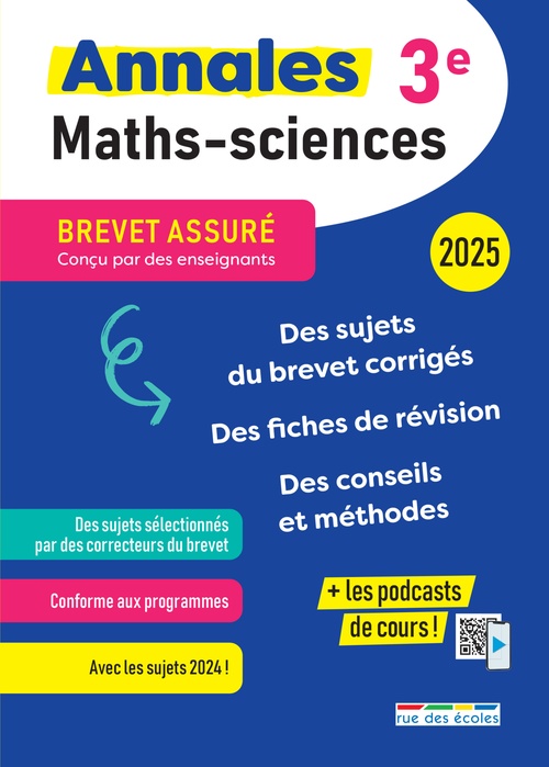 Couverture ebook de Brevet Assuré : Annales Maths-Sciences - 3e - Édition 2025, de Collectif