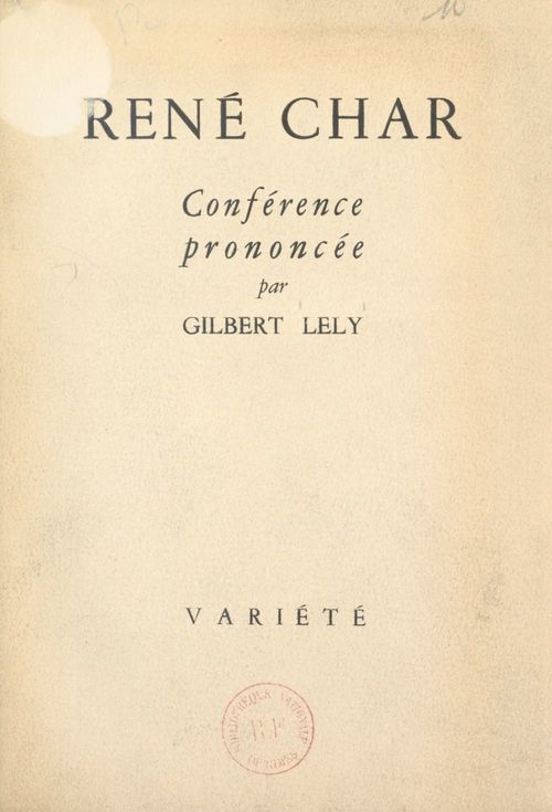 ebook cover of René Char, by Gilbert Lely