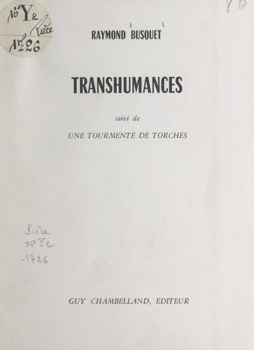 ebook cover of Transhumances, by Raymond Busquet