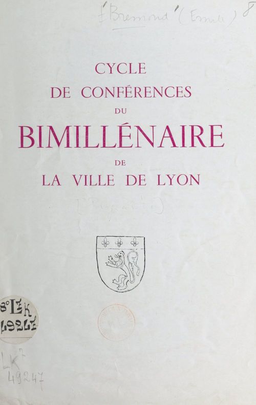 Couverture ebook de Cycle de conférences du bimillénaire de la ville de Lyon, de Emile Bremond