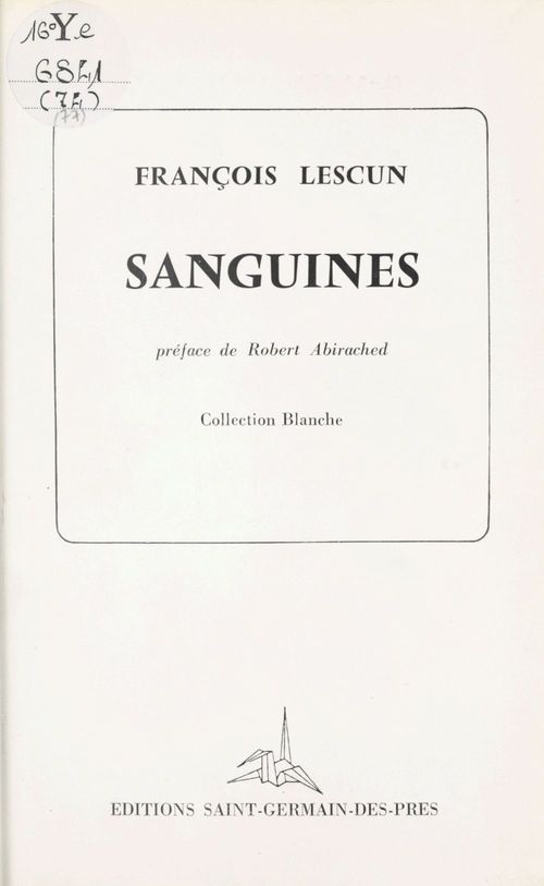 Couverture ebook de Sanguines, de Francois Lescun