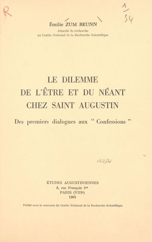 Couverture ebook de Le dilemme de l'être et du néant chez Saint Augustin, de Emilie Zum Brunn