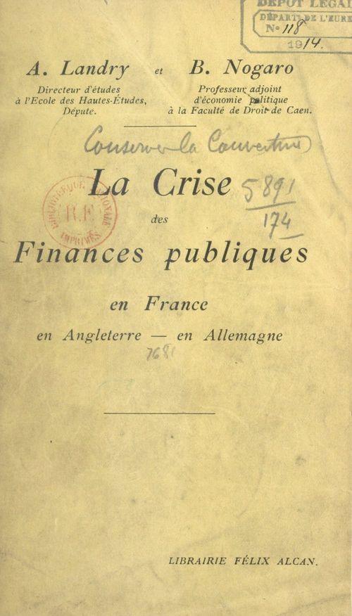 Couverture ebook de La crise des finances publiques en France, en Angleterre, en Allemagne, de Adolphe Landry, Bertrand Nogaro