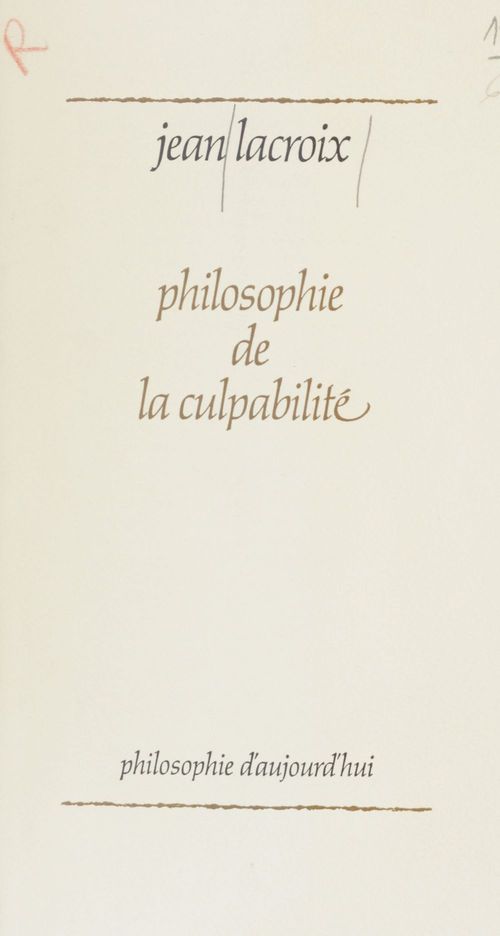 ebook cover of Philosophie de la culpabilité, by Jean Lacroix