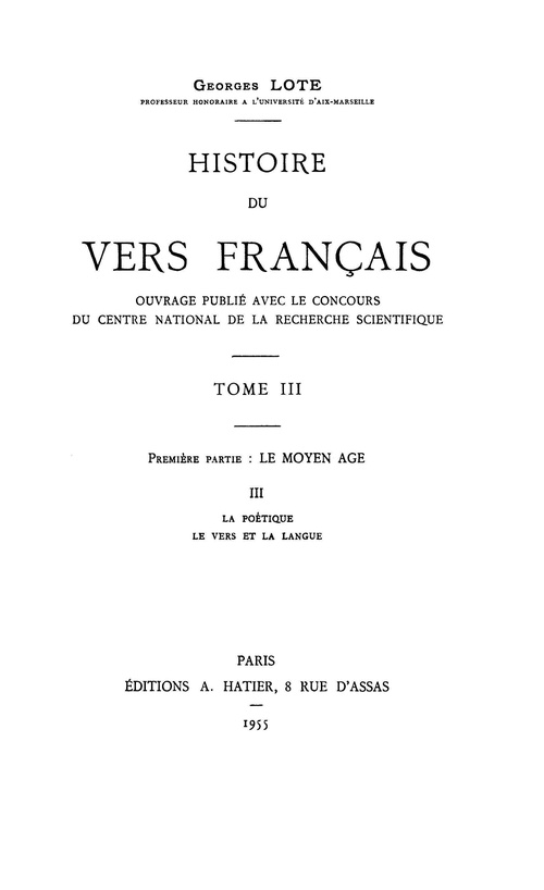 Couverture ebook de Histoire du vers français. Tome III, de Georges Lote