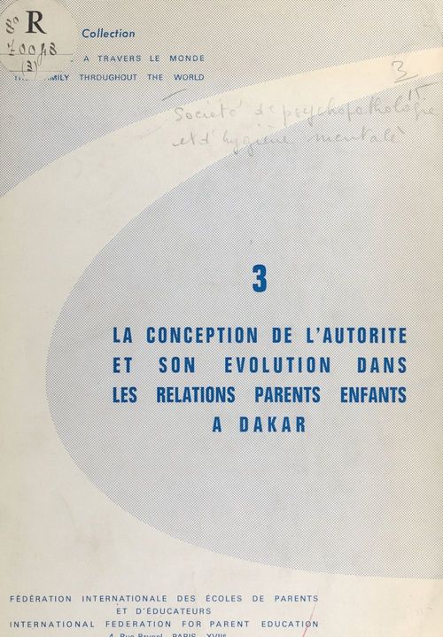 Couverture ebook de La conception de l'autorité et son évolution dans les relations parents enfants à Dakar, de B. Delbard, C. Berne, S. Diarra