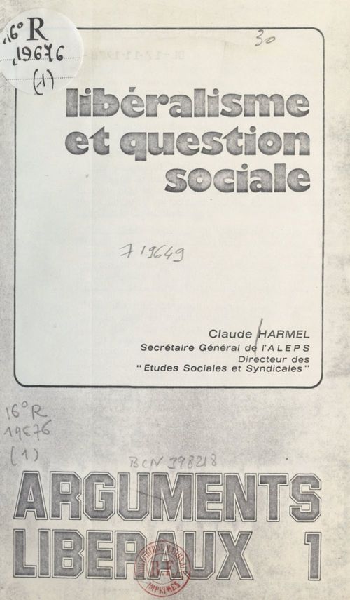 Couverture ebook de Libéralisme et question sociale, de Claude Harmel