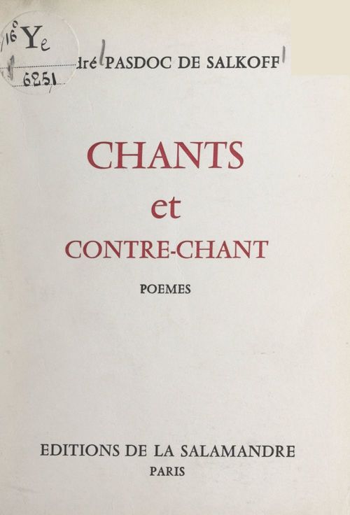 ebook cover of Chants et contre-chant, by Andre Pasdoc De Salkoff