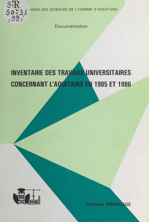 ebook cover of Inventaire des travaux universitaires concernant l'Aquitaine en 1985 et 1986, by Danielle Menauge