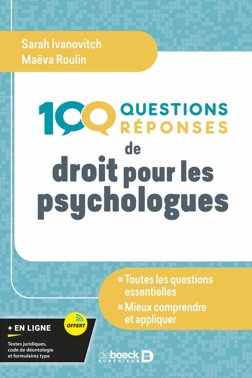 ebook cover of 100 questions-réponses de droit pour les psychologues, by Sarah Ivanovitch, Maëva Roulin