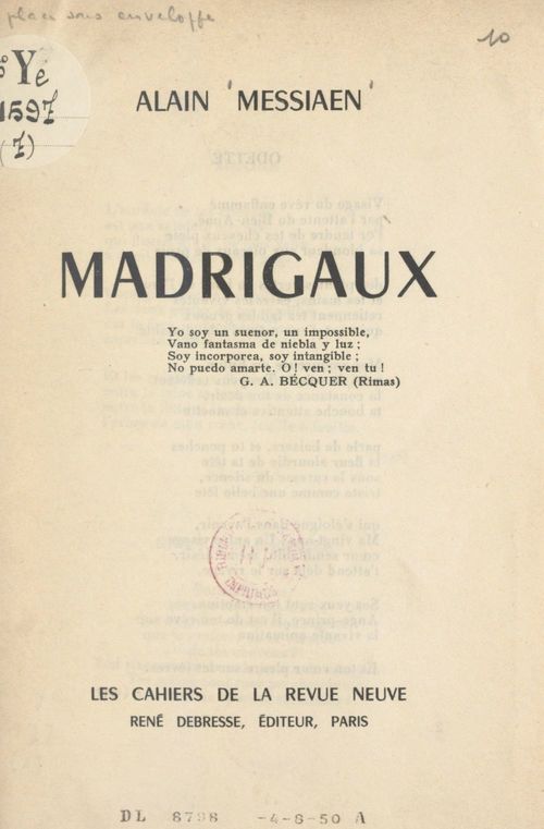 ebook cover of Madrigaux, by Alain Messiaen