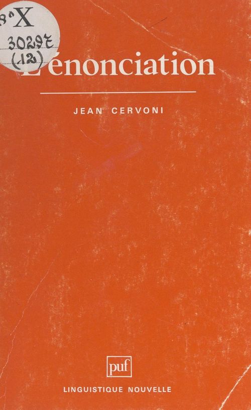 ebook cover of L'énonciation, by Jean Cervoni
