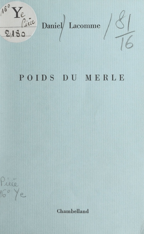 Couverture ebook de Poids du merle, de Daniel Lacomme