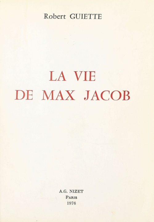 ebook cover of La vie de Max Jacob, by Robert Guiette
