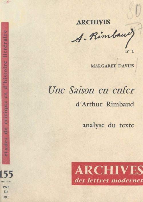 Couverture ebook de Une saison en enfer, d'Arthur Rimbaud, de Margaret Davies