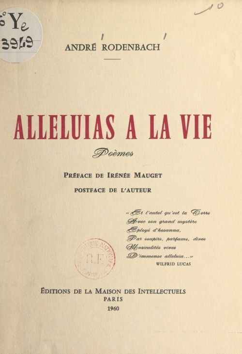 Couverture ebook de Alleluias à la vie, de Andre Rodenbach