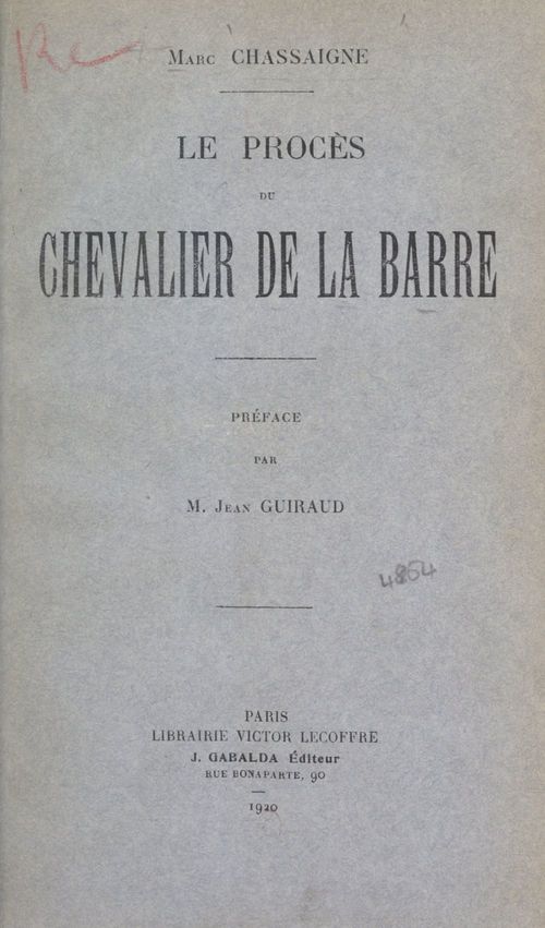 ebook cover of Le procès du chevalier de La Barre, by Marc Chassaigne