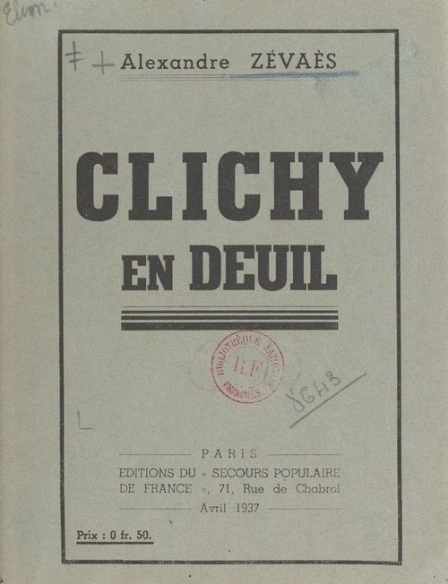Couverture ebook de Clichy en deuil, de Alexandre Zevaes
