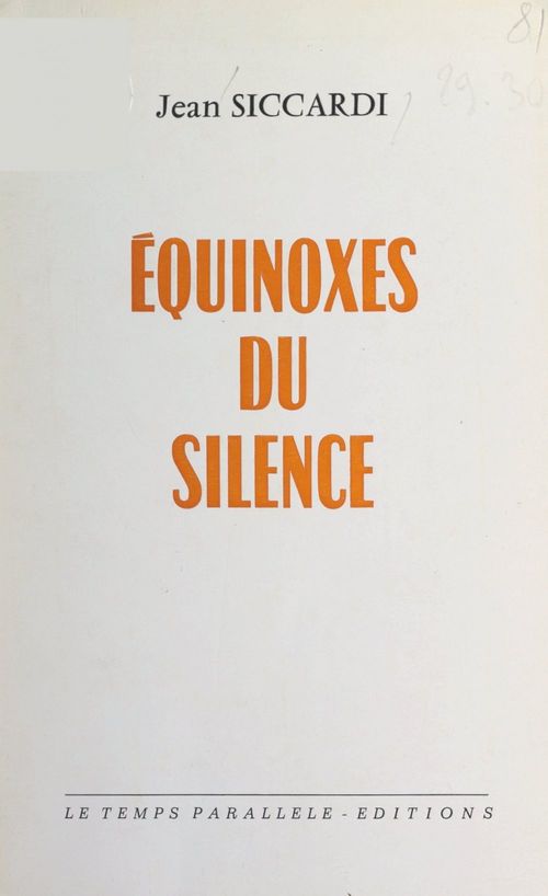 Couverture ebook de Équinoxes du silence, de Jean Siccardi