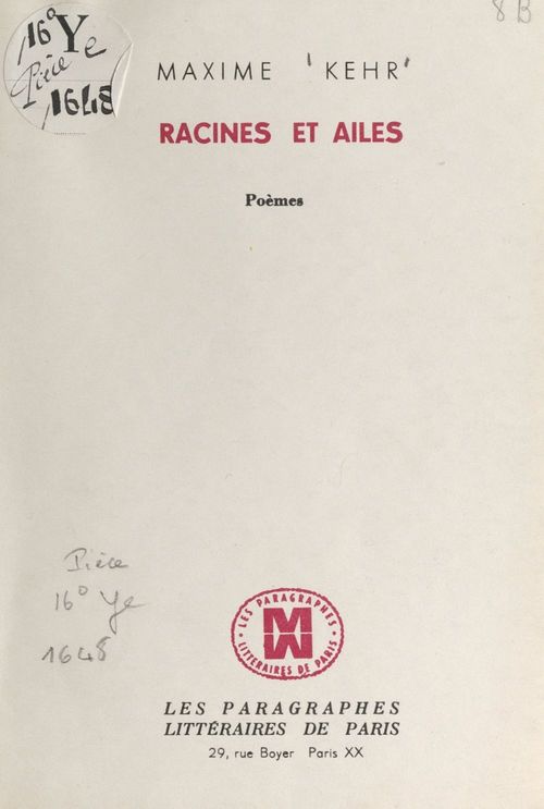 Couverture ebook de Racines et ailes, de Maxime Kehr
