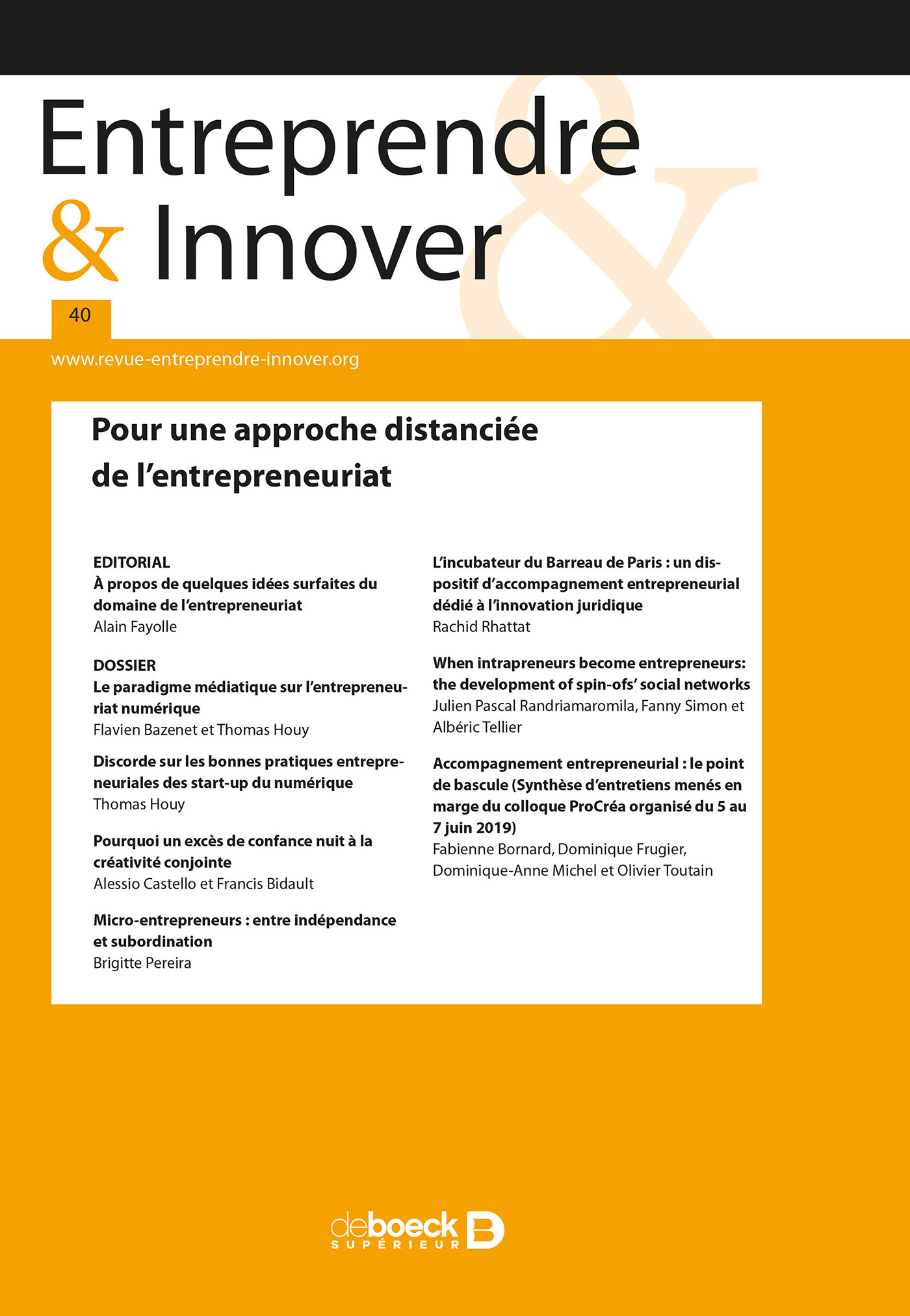 Couverture ebook de Entreprendre & Innover, de Collectif