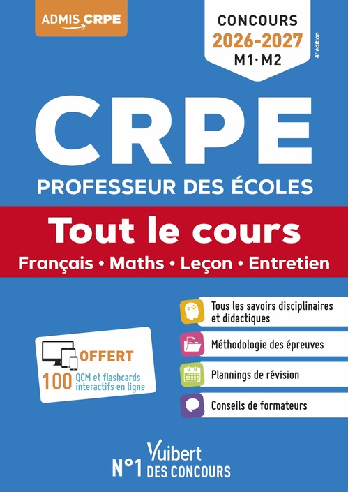 Couverture ebook de CRPE 2026-2027- Tout le cours (M1 et M2) + QCM et flashcards interactifs, de Haimo Groenen, Isabelle Pasquier, Audrey Hennart, Marc Loison, André Mul