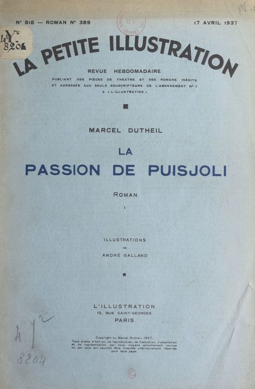 Couverture ebook de La passion de Puisjoli, de Marcel Dutheil