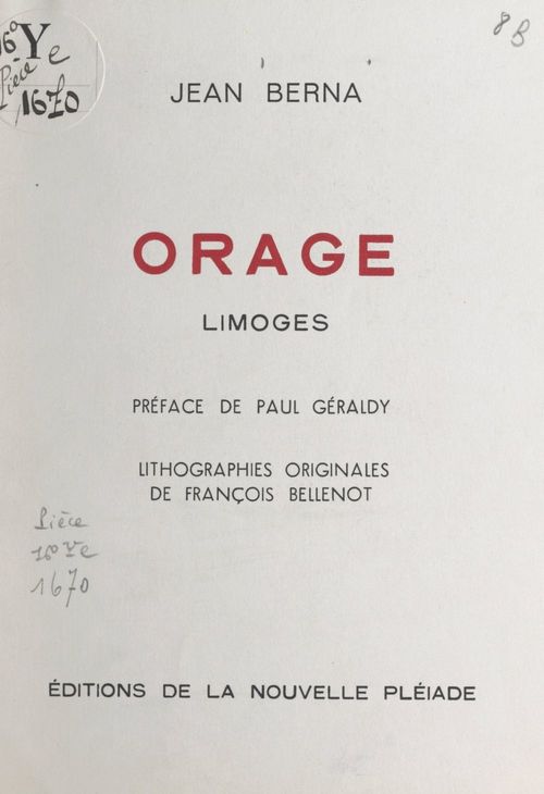 ebook cover of Orage, by Jean Berna