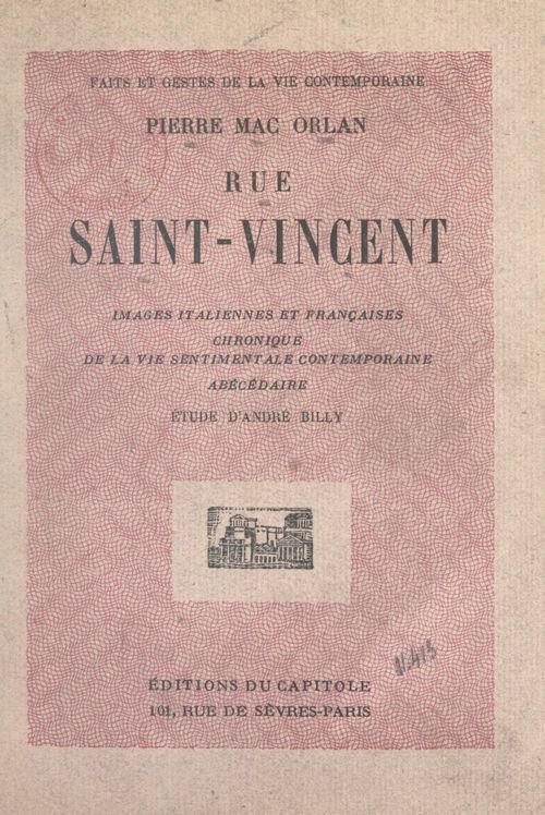 ebook cover of Rue Saint-Vincent, by Andre Billy, Pierre Mac orlan
