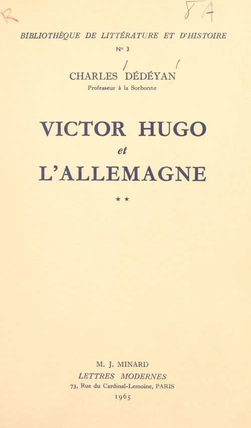 ebook cover of Victor Hugo et l'Allemagne (2), by Charles Dedeyan
