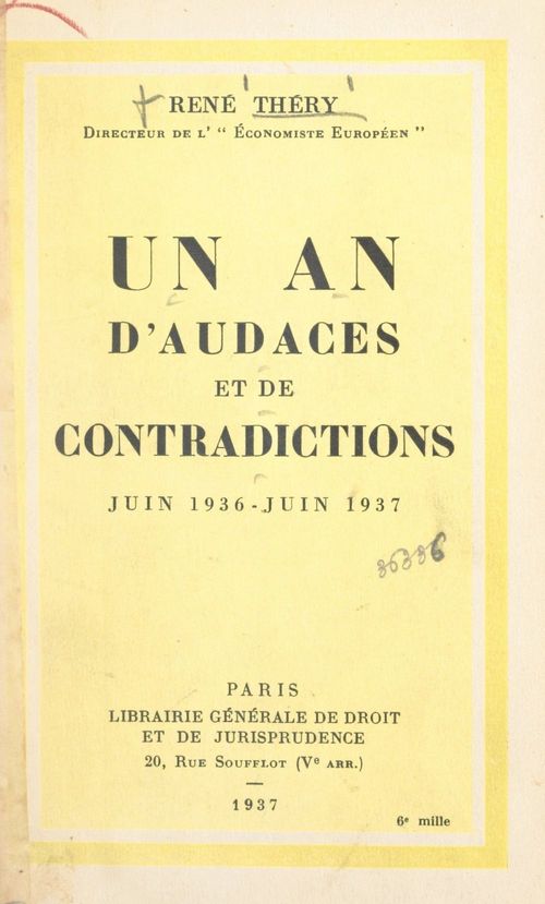 Couverture ebook de Un an d'audaces et de contradictions, de Rene Thery