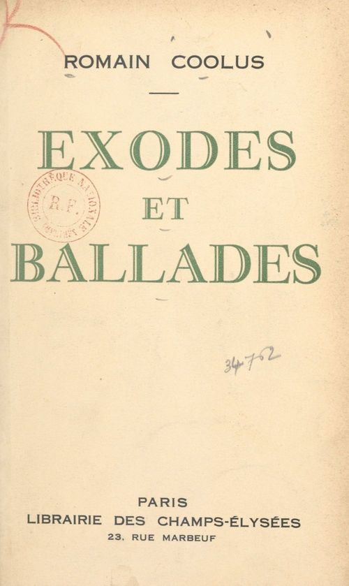 ebook cover of Exodes et ballades, by Romain Coolus