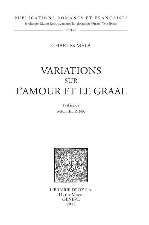 ebook cover of Variations sur l'amour et le Graal, by Charles Méla