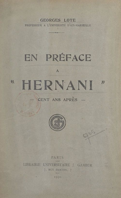 Couverture ebook de En préface à Hernani, de Georges Lote
