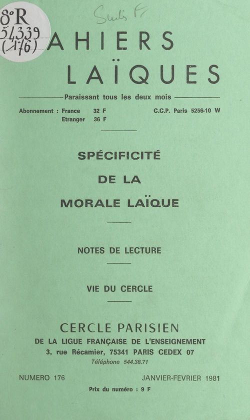 ebook cover of Spécificité de la morale laïque, by Marcel Voisin, Paulette Lafourcade